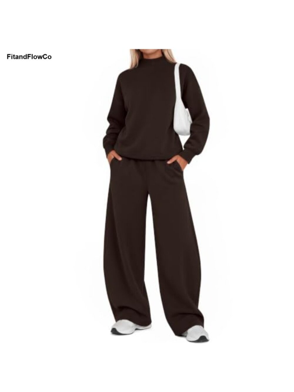 Women's 2 Piece Sweatsuit Matching Lounge Set Mock Neck Wide Leg